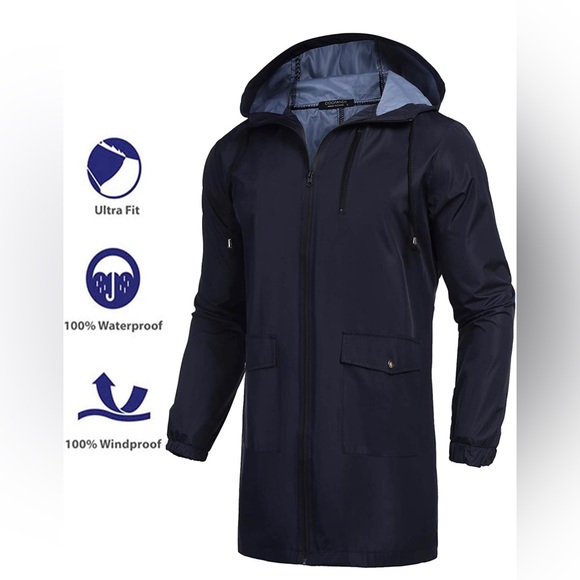 COOFANDY Men's Waterproof Rain Jacket with Hood - Men’s Medium - Navy - Picture 5 of 5